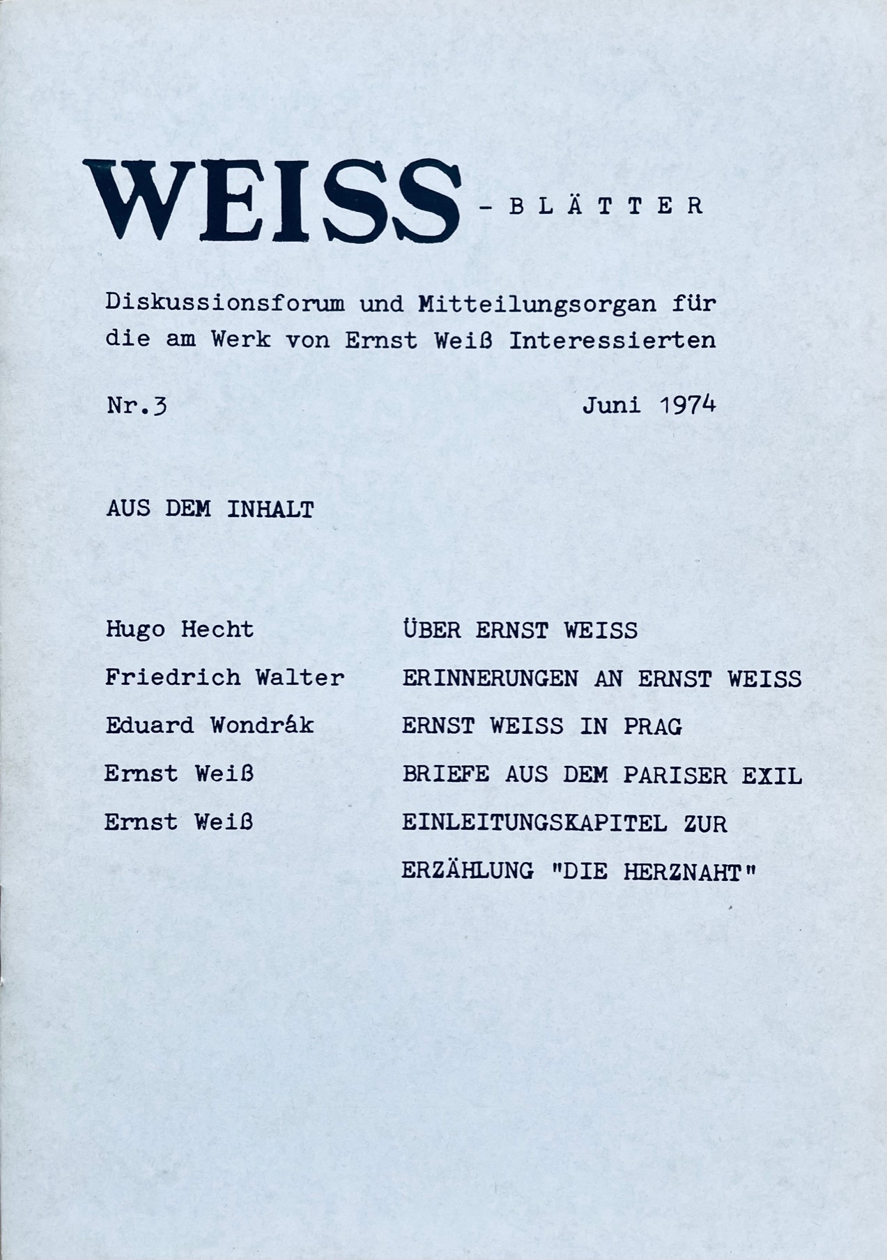 Weiß-Blätter Nr. 3 / Juni 1974