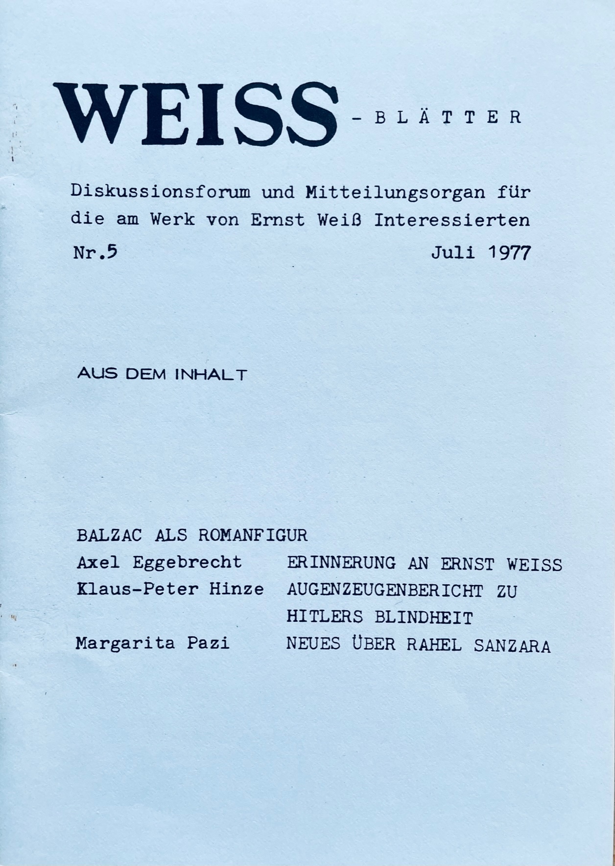 Weiß-Blätter Nr. 5 / Juli 1977